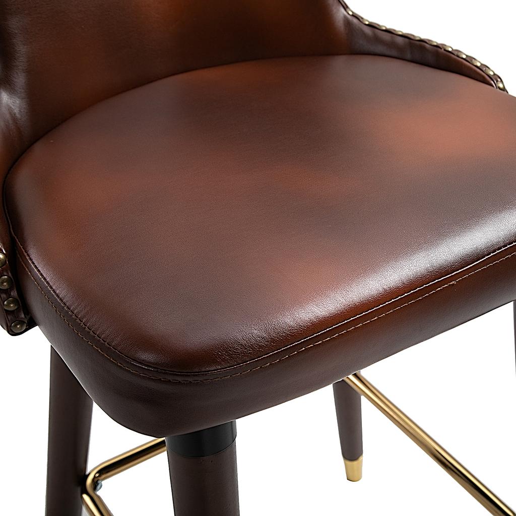 Set da 2 Sgabelli da Bar con Poggiapiedi, Sgabello da Bar con Schienale, Sgabello da Bistrot, Sedia da Pranzo, Sgabello da Bancone, Ecopelle, Marrone, 52 x 53 x 101 cm