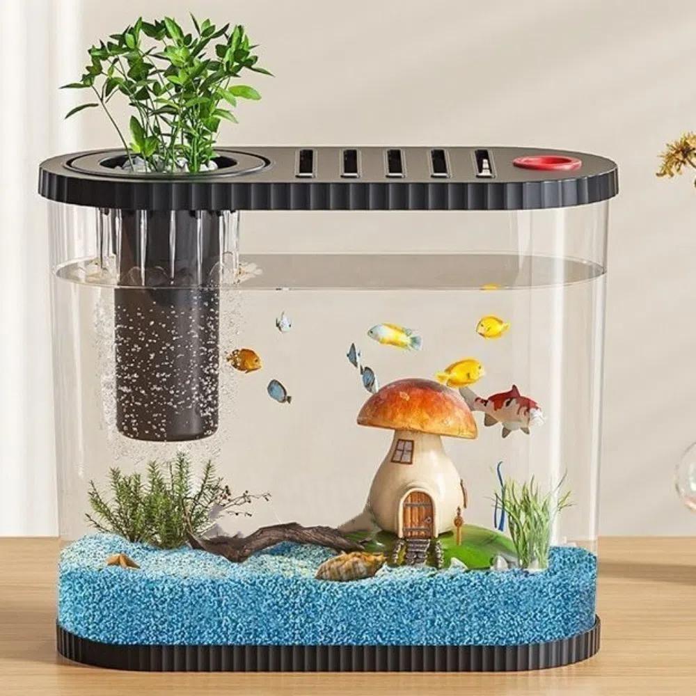 

Transparent Tabletop Fish Bowl Shatterproof Clear Table Fish Bowl Plastic Fish Tank Plant Growing Style 1