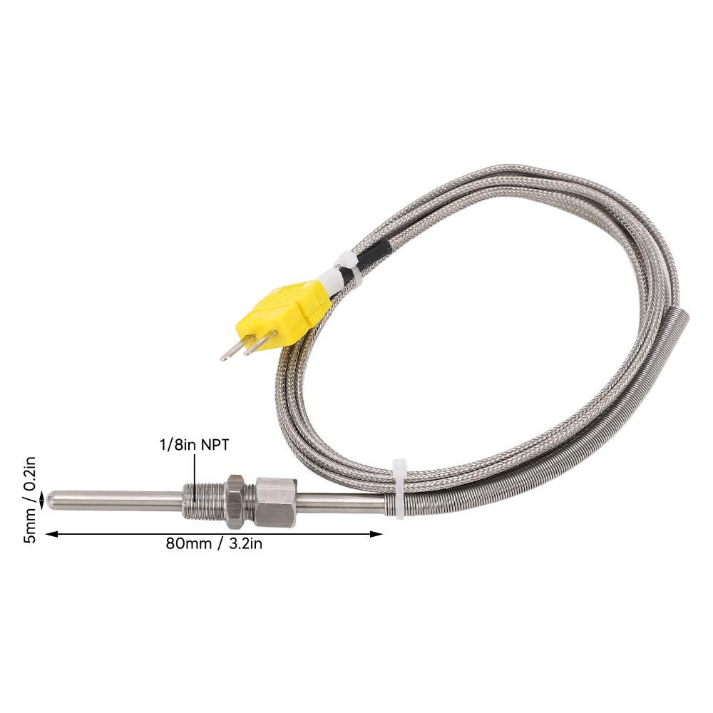 1/8" NPT Threade K-Type Thermocouple Stainless Steel ‑100 to 1250 ℃ Temperature Sensor 80mm Probe Compression Fittings