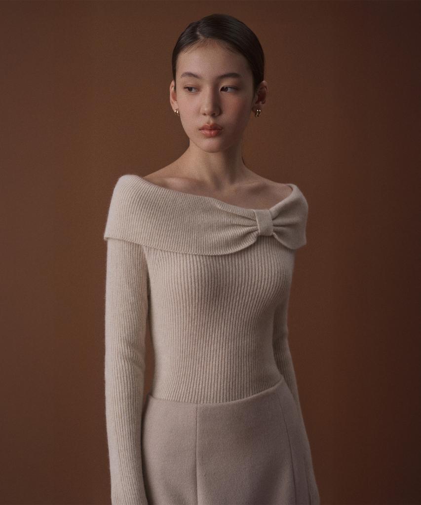 TOWAV Vonny Off Shoulder Knit_Oat Cream