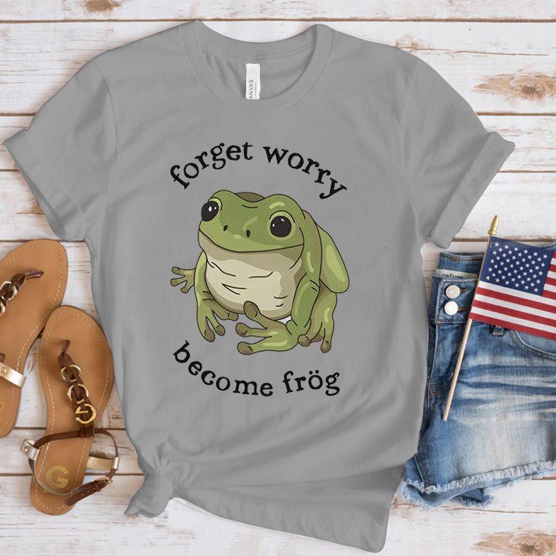 

Футболка Forget Worry Become Frog Літні повсякденні жіночі футболки Ulzzang Топи Хіп-хоп Вуличний одяг Harajuku Футболка з коротким рукавом M