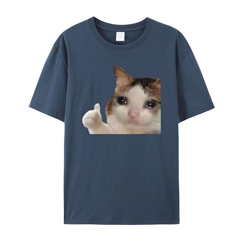

Sad Cat Pattern Men s Printed T-Shirt Summer Vintage Kawaii Men s and Women s Surfing Beach T-Shirt Unisex Breathable Casual Top S