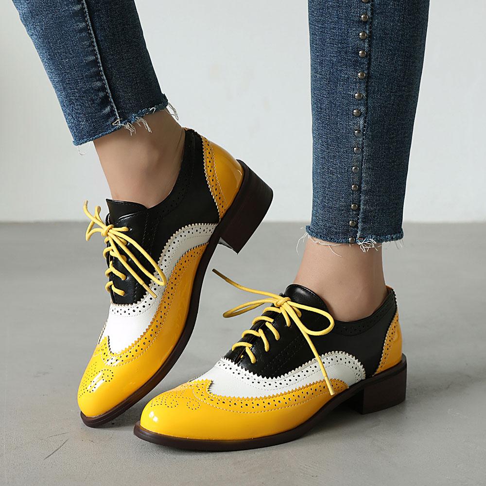 

Прямая поставка, женские британские лоскутные ретро-туфли-броги, весенние винтажные туфли-лодочки Мэри Джейн на шнуровке на низком квадратном каблуке, большой размер 48 40