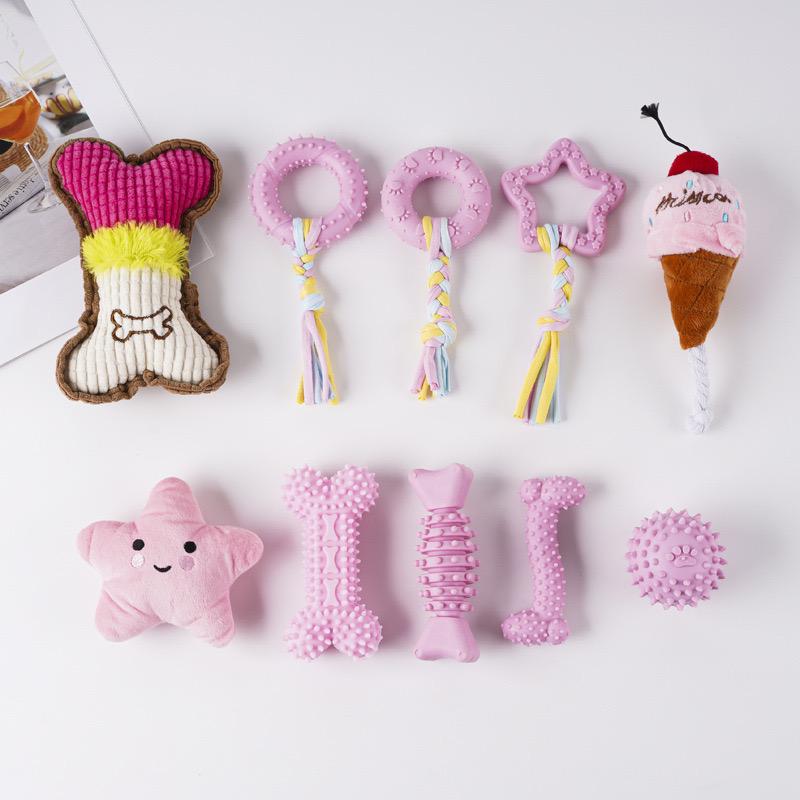 8 Pack Puppy Teething Chew Toys Set Squeaky Rubber Rope Interactive Toy for Small Medium Dogs