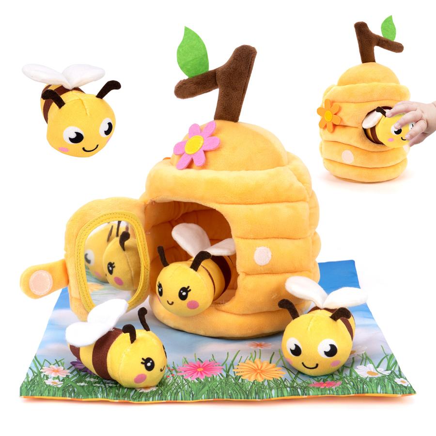 

Baby Toys 6-12 Months Soft Baby Beehive with Sensory Bee Rattle Mirror Crinkle Squeaker Busy Montessori Soft Toy for Toddlers