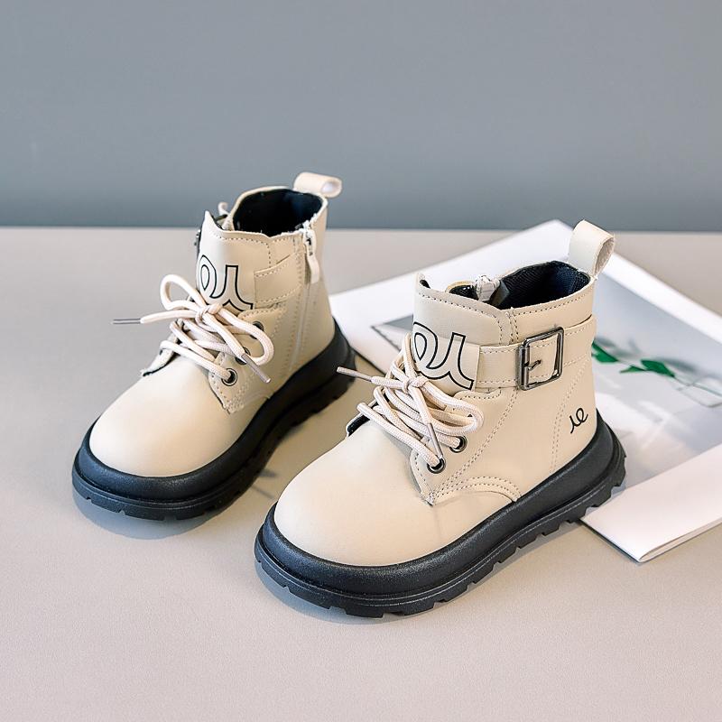 Kids Leather Boots Soft Sole Handsome Children Short Boots Non-slip 2025 Autumn Winter New Boys Girls Ankle Boots Side Zipper