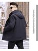 Men's Hooded Winter Jacket with Detachable Liner – 90% Goose Down, Warm Mid-Length.