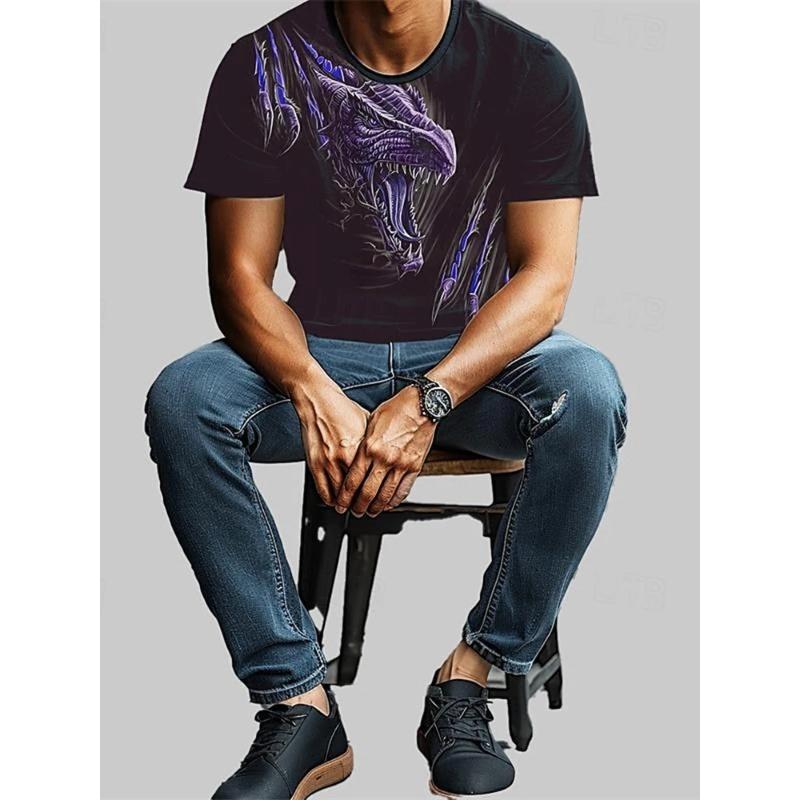 3D Dragon Print Men's T-shirt Summer Daily Casual Men's Street T-shirt Outdoor Sports Short Sleeve Urban Fashion Men's T-shirt
