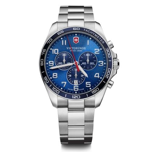 Victorinox Men's Silver Stainless Steel Watch with Tachymeter Chronograph, Swiss Made, FIELDFORCE CLASSIC CHRONO, Gift Item 241901