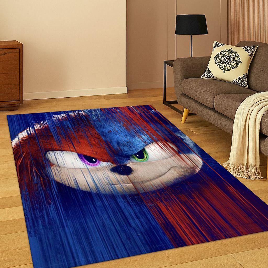 3D S-Sonic Cartoon Game Carpet Rug for Bedroom Living Room Sofa Doormat Home Decor,Kids Play Area Rug Non-slip Christmas Gift