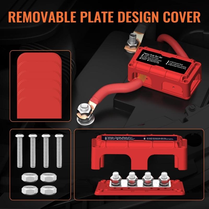 Covered Bus Bar Terminal Block 48V 100A Power Distribution Stud Block for Marine RVs Car Battery Systems