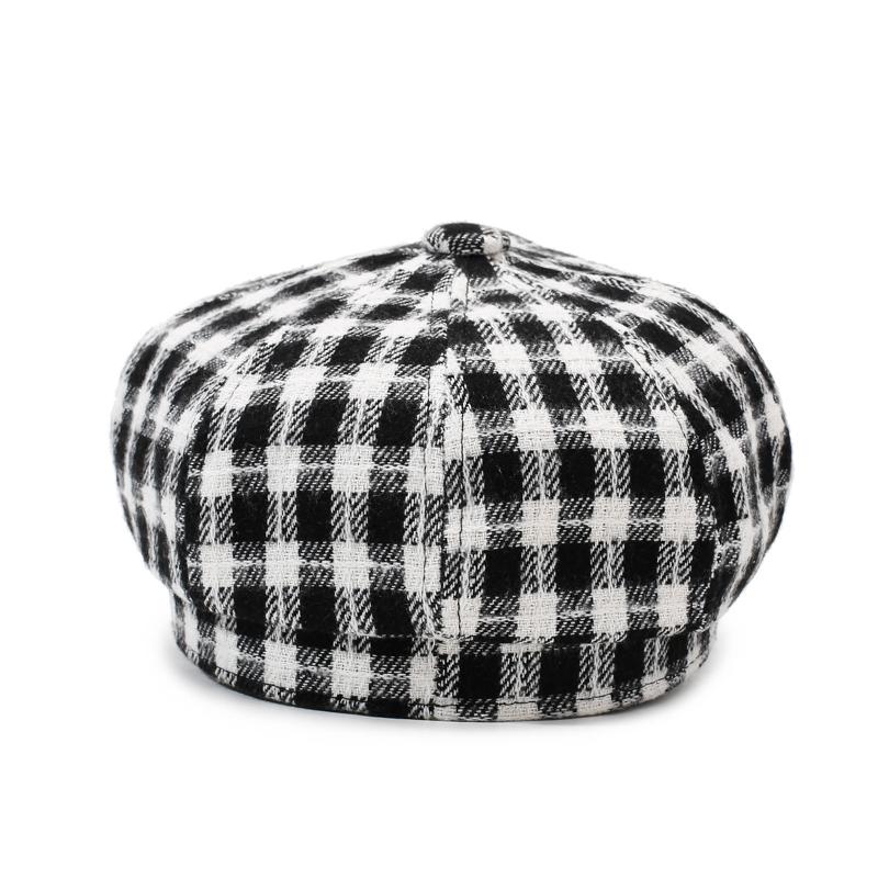 British Retro Women's Octagonal Hat, Fashionable and Versatile Checkered Beret