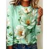 Autumn and Winter Women's Flower 3D Printed Crew Neck Long Sleeve T-Shirt
