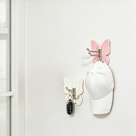 4PCS Butterfly Rotating Adhesive Hook, with 3 Swivel No Drill Wall Hook, Space Saving Adhesive Hook for Bathroom Kitchen Bedroom