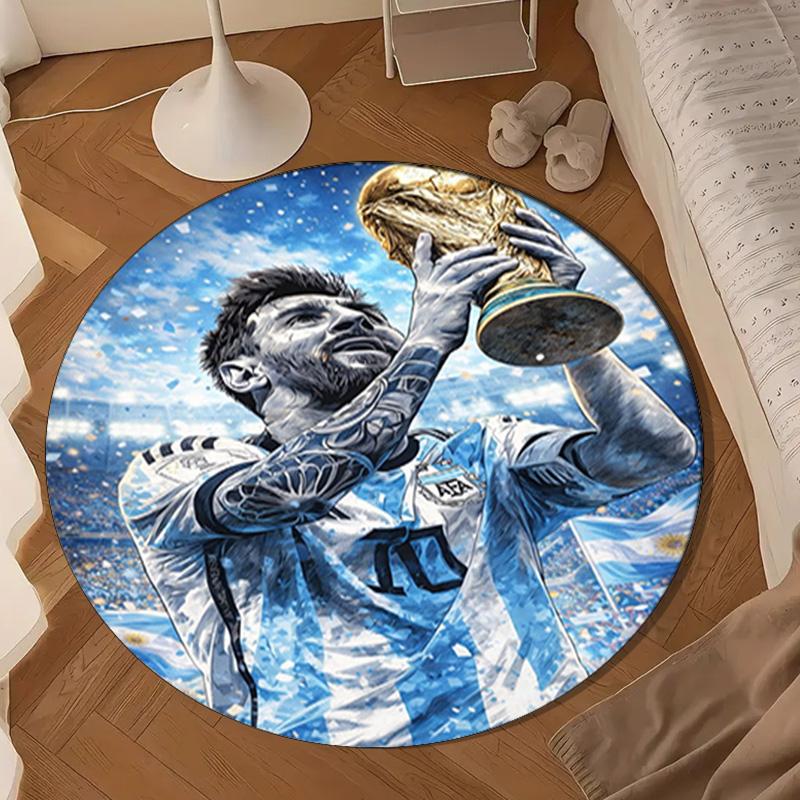 World Cup Celebration Messi Round Mat, Anti-slip Circle Carpet Chair Rug For livingroom,Bedroom, Doormat Home Decor Gift Christmas Gifts