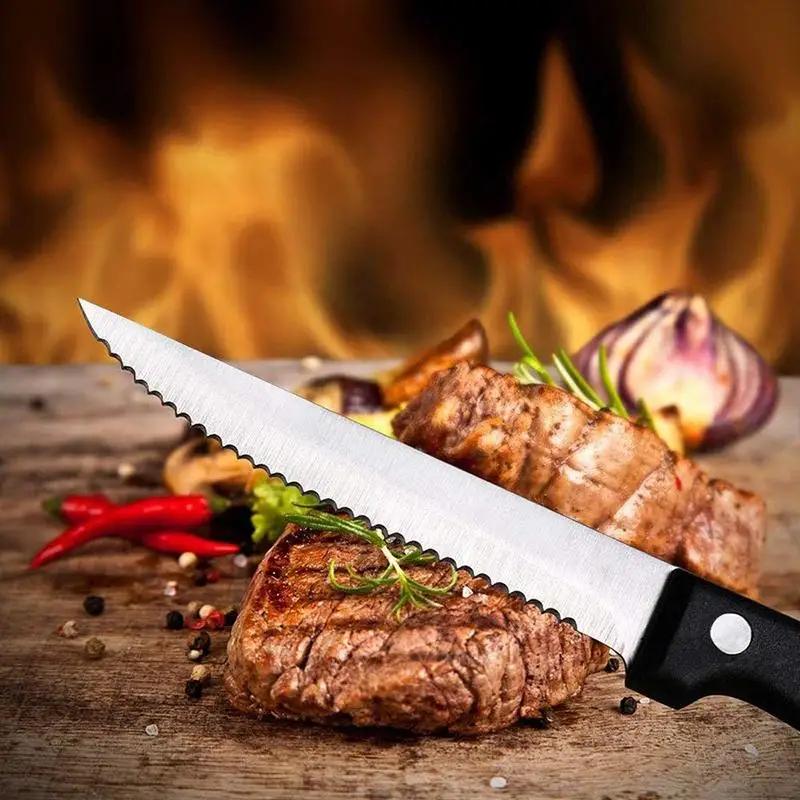 6/12Pcs-Set Steak Knives Cutlery Stainless Steel Sharp Serrated Dinner Knives Dishwasher Safe for Meat Bread Kitchen Knife