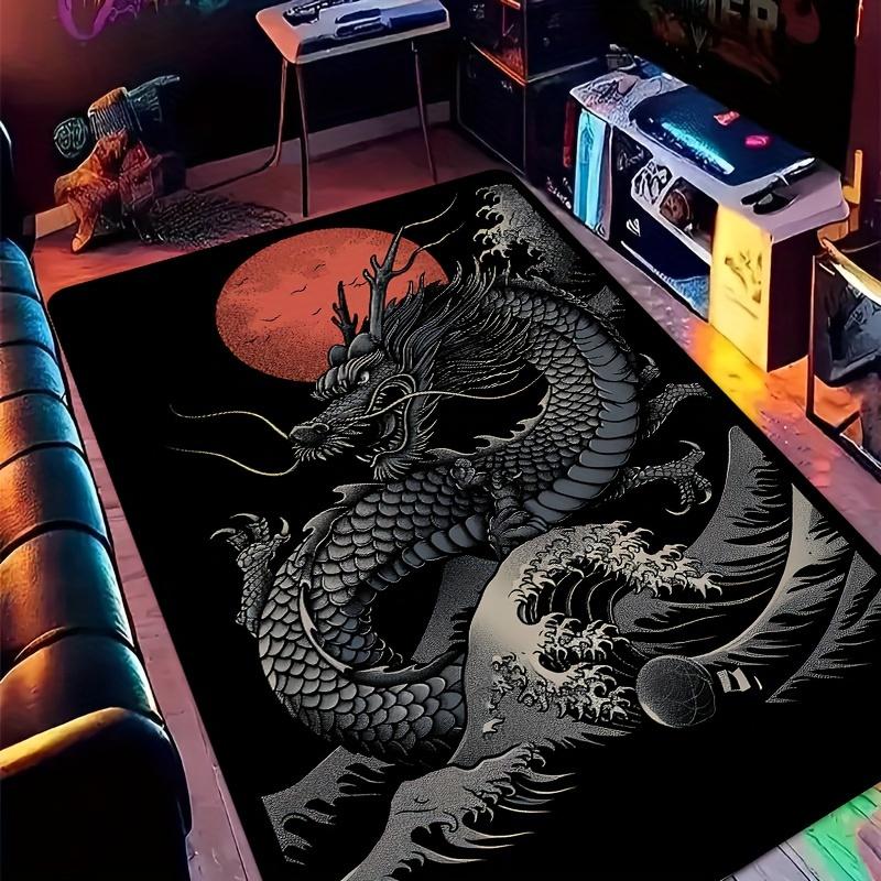 

Chinese Dragon Gaming Room Rug -Durable Polyester Mat, Machine Washable for Living Room Bedroom Laundry Room Decor 40x60cm