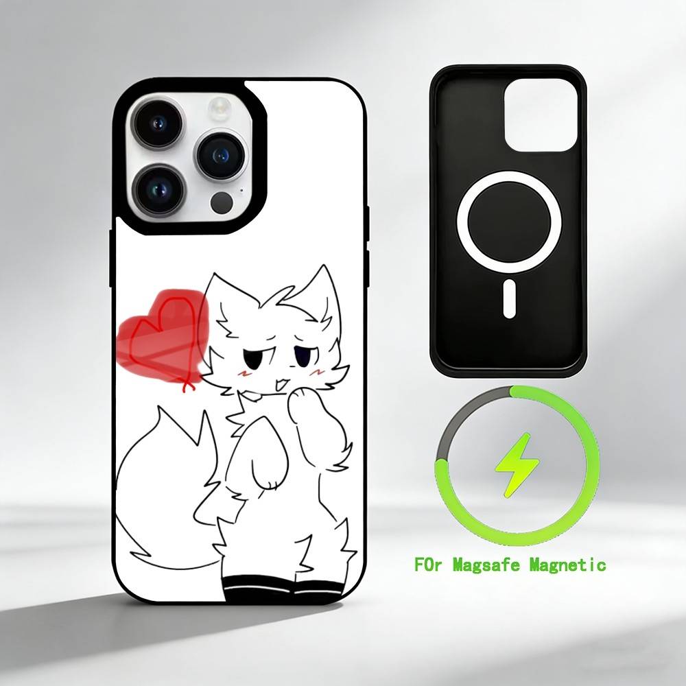 C-Cute cat man Phone Case For iPhone 17 16 15 14 13 12 Pro Max Plus for Mirror Wireless Magnetic Cover