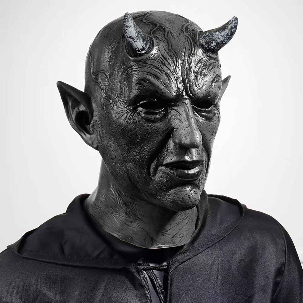 Halloween Latex Erschreckend Gruselig Horror Dämon Gesichtsbedeckung Horror Cosplay Kostüm Party Maskerade Requisiten Bedrohliche Schwarze Teufelsmaske