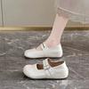 Retro height-increasing women's small leather shoes autumn new round head shallow mouth two wear super soft Doudou single shoes