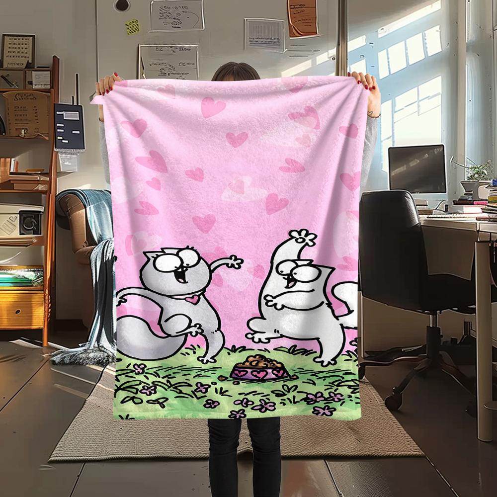 1pz Coperta in Flanella con Stampa del Gatto Simon, Alta Qualità per Tutte le Stagioni, Decorazione per la Casa, Calore e Comfort, Perfetta per Regali di Natale