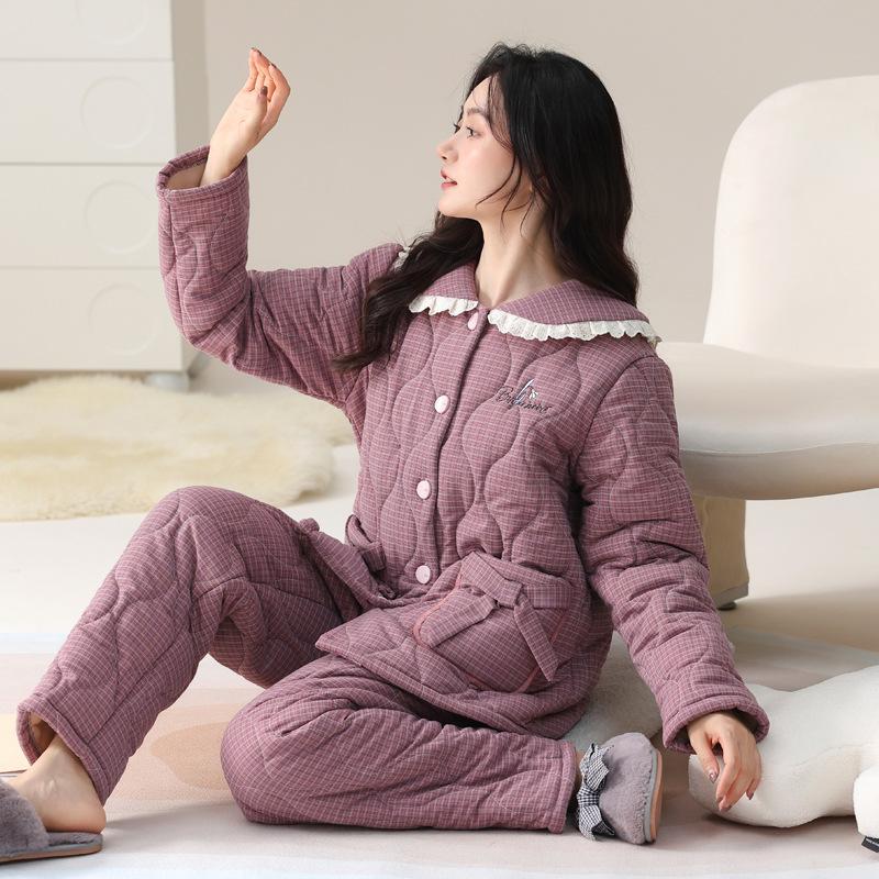 

Pajamas Women S Winter Three-Layer Thickened Fleece Warm Woven Cotton Padded Autumn And Winter Coral Fleece Loungewear 2XL
