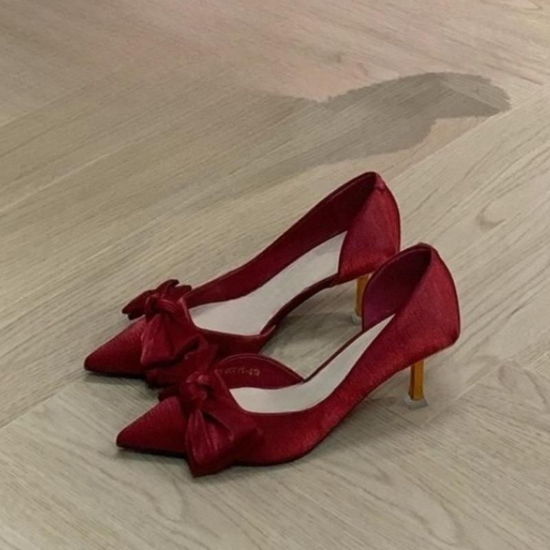 Fashion 2025 Sweet Butterfly Shallow Women Pumps Pointed Toe Office Lady Shoes Autumn Flock Hollow High Heels Wedding Bridal Shoes Woman