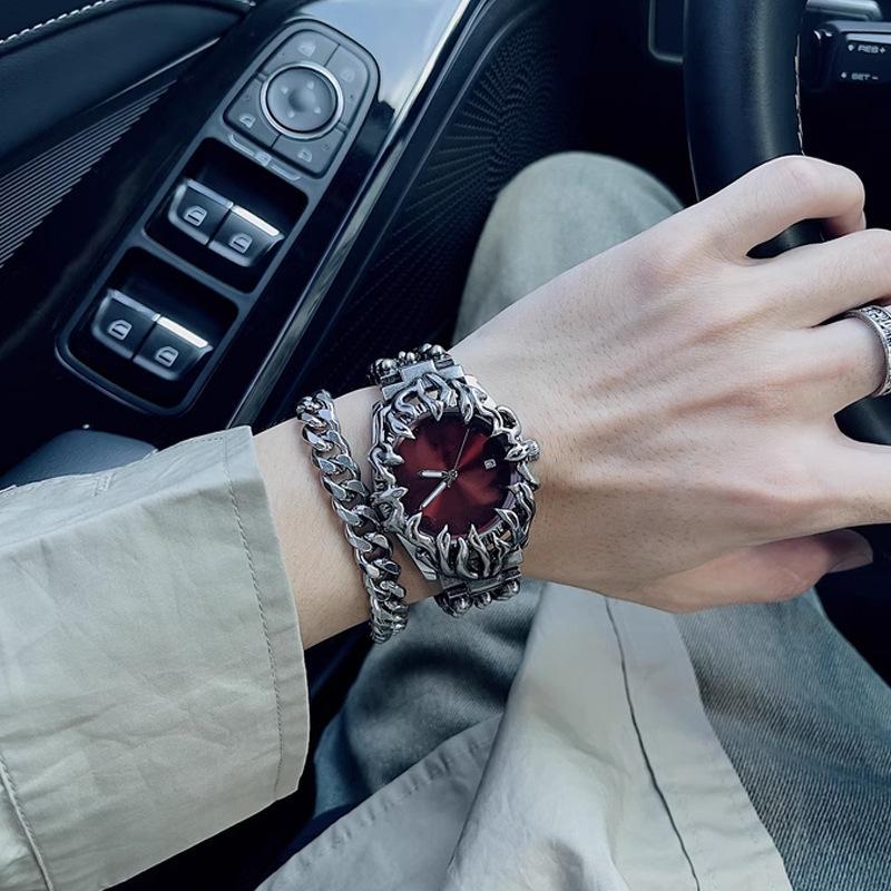 Retro High-end Men's Quartz Watch Special-shaped Claw Beaded Net Design