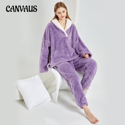 Pigiama da Donna Taglie Forti in Pile di Corallo Invernale Extra Spesso e Caldo in Pile