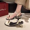 Fashion Hot Selling 2025 French Style Square Head White Sandals Women's Summer Soft Bottom High Heels Versatile Thin Heel Roman Slippers