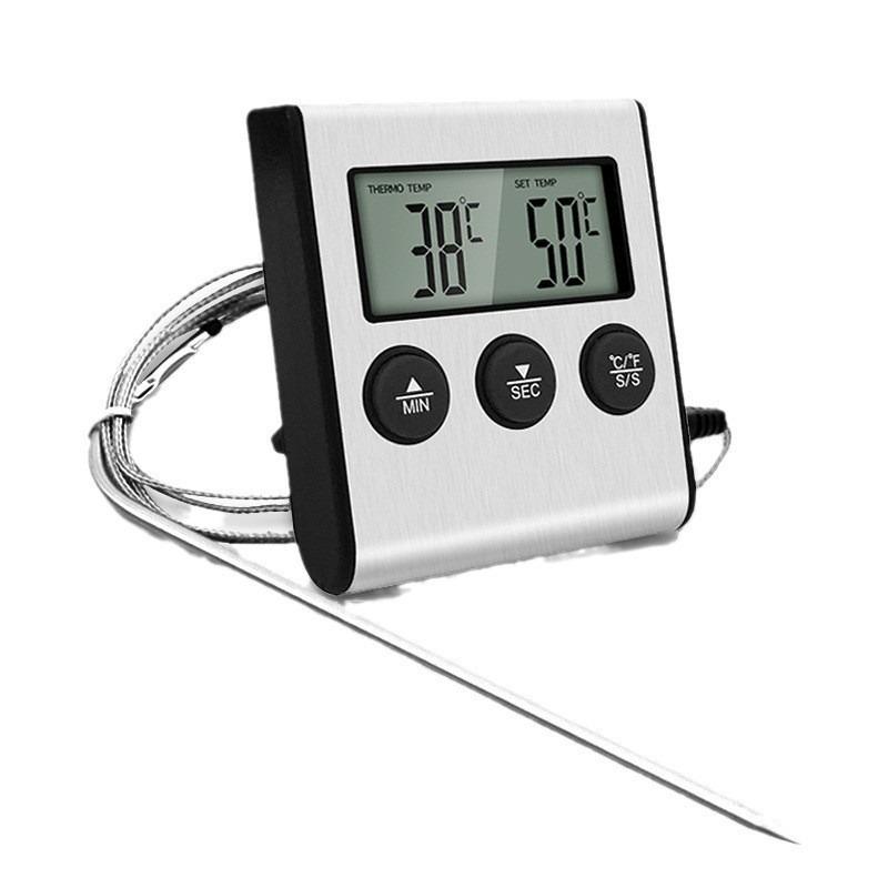 Digital Kitchen Food Thermometer with Timer and Stainless Steel BBQ Probe 1°C