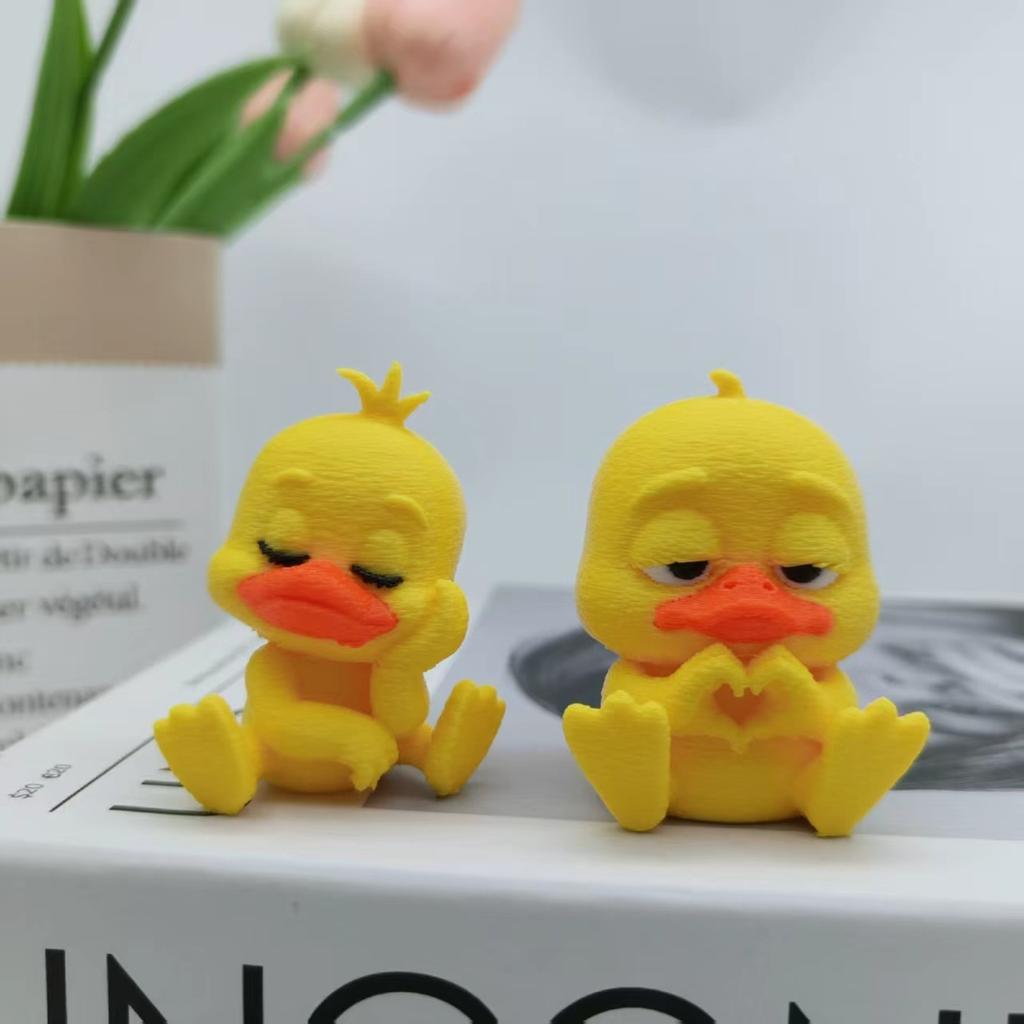 Leisure Than Love Little Yellow Duck Statue Ornament, 3D Printed Duck Sitting Leisure Statue, Funny Duck Home Decoration