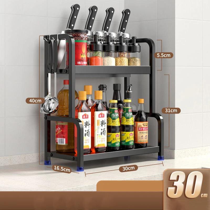 2/3Layers Kitchen Storage Rack Spice Racks Seasoning Shelf Condiments Knife Cutting Board Holder Drain Stand Storage Accessories