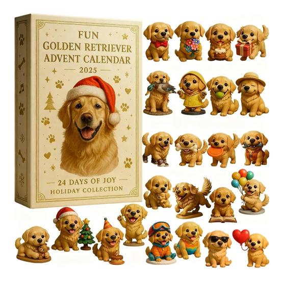 Christmas Advent Calendar Retriever Dog Design 2025 24-Day Countdown Christmas Tree Pendant Festive Ornaments