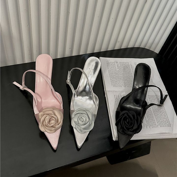 

Розовые новые китайские туфли-лодочки с открытой пяткой, женские туфли в легком зрелом стиле для свадебного банкета, к юбкам, абсолютно уникальные туфли на тонком каблуке, сандалии с закрытым носком 40 серебряный