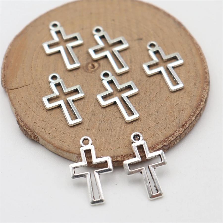 18/48Pcs/Lot Antique Bronze Silvery Cross Charms Hollow Pendants for DIY Jewelry Making