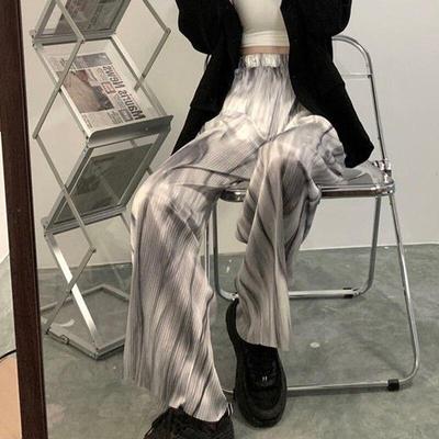Byxor med hög midja vid ben för kvinnor i koreansk stil Retro randiga byxor för flickor Streetwear Harajuku Plus Size Höst Casual