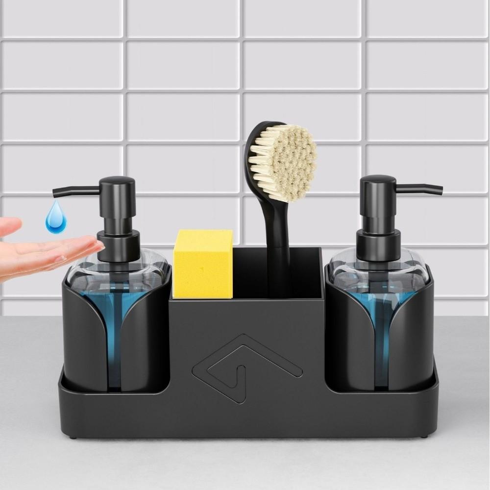 Sponge Holder Kitchen Soap Dispenser Refillable Hand Soap Dispenser 2 in 1 Set Storage Tray Hotel