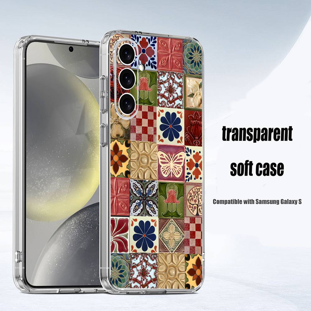 M-Moroccan Tile Phone Case For Samsung S24,30,21,22,23,20 FE,lite,PIus,Ultra,5G,Note,9,10 Transparent Cover