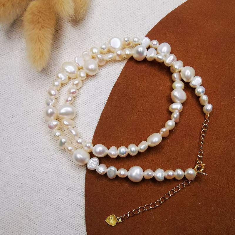 S925 sterling silver natural freshwater irregular pearl necklace - women's french fashion beaded choker