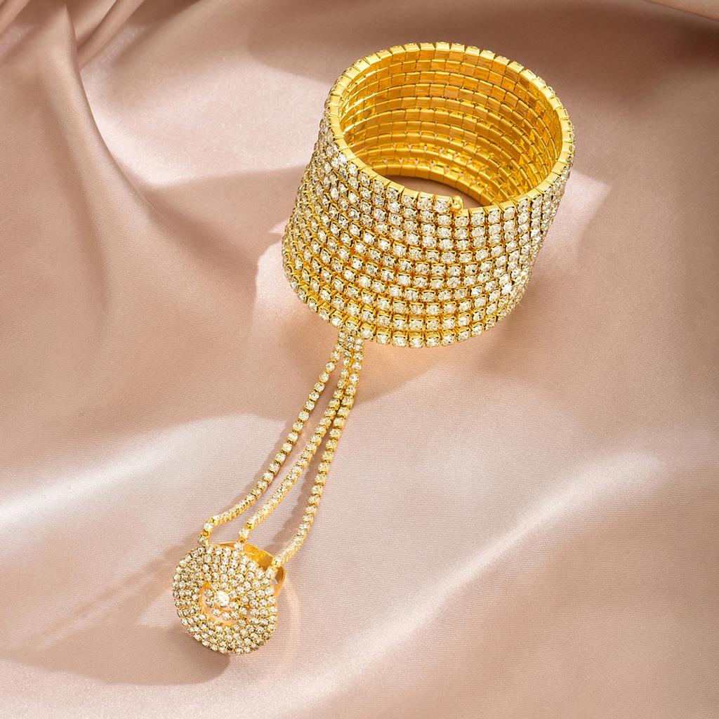 Multi layer rhinestone linked finger personalized trendy bracelet ring, women's Latin dance ballroom dance versatile accessory