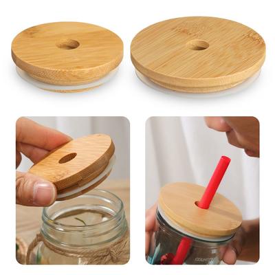 Friendly Covers Caps Storage Bottles With Straw Hole Wide Mouth Cup Bamboo Wood Lids Mason Jar Lid