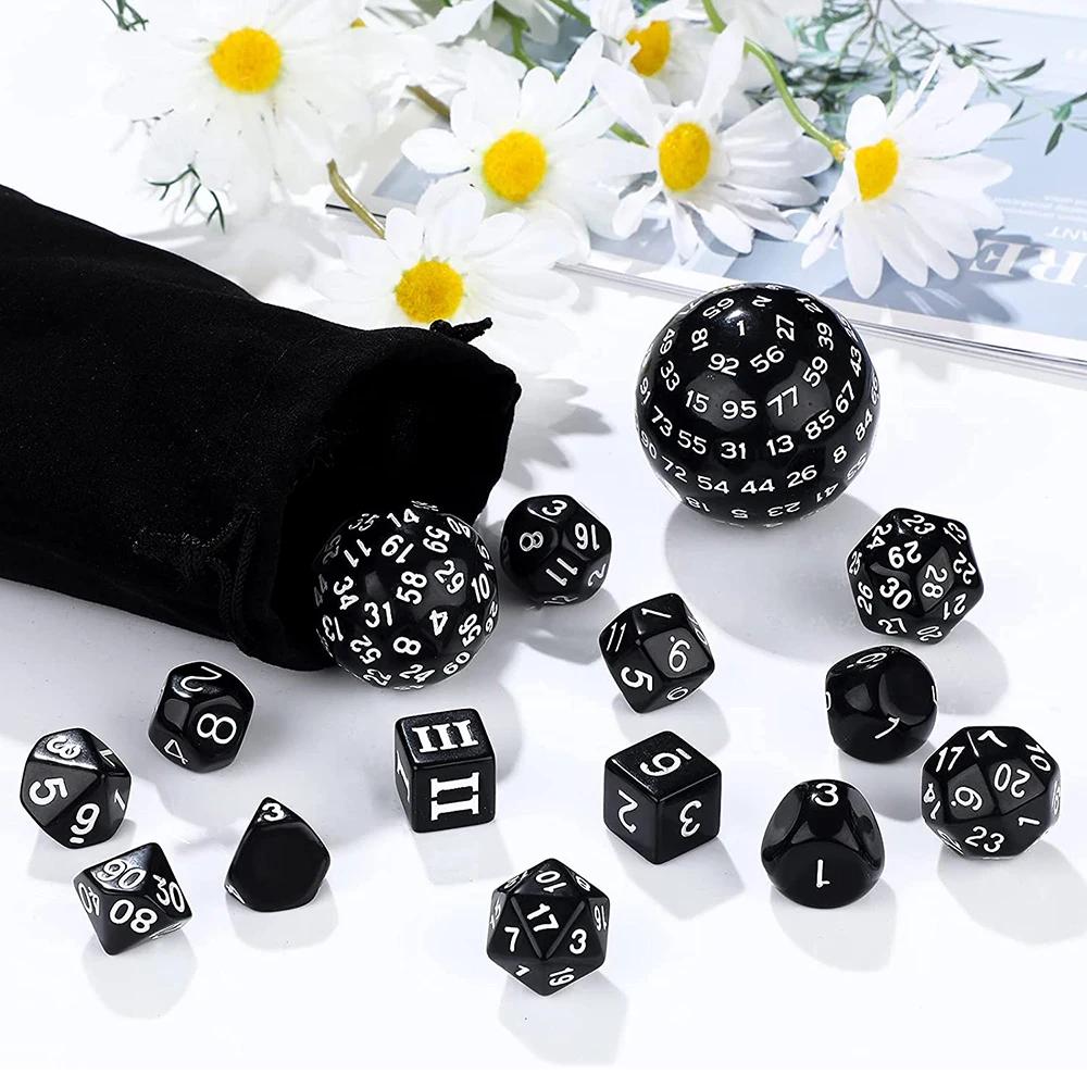 15 Teile/satz Polyedrische Würfel D3-D100 Sphärische RPG Komplette DND Opaque Schwarz 100 Seiten Würfel Rolle Spielen Tisch Party Brettspiel