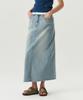 Leuba Rear-Slit Denim Long Skirt - Light Blue