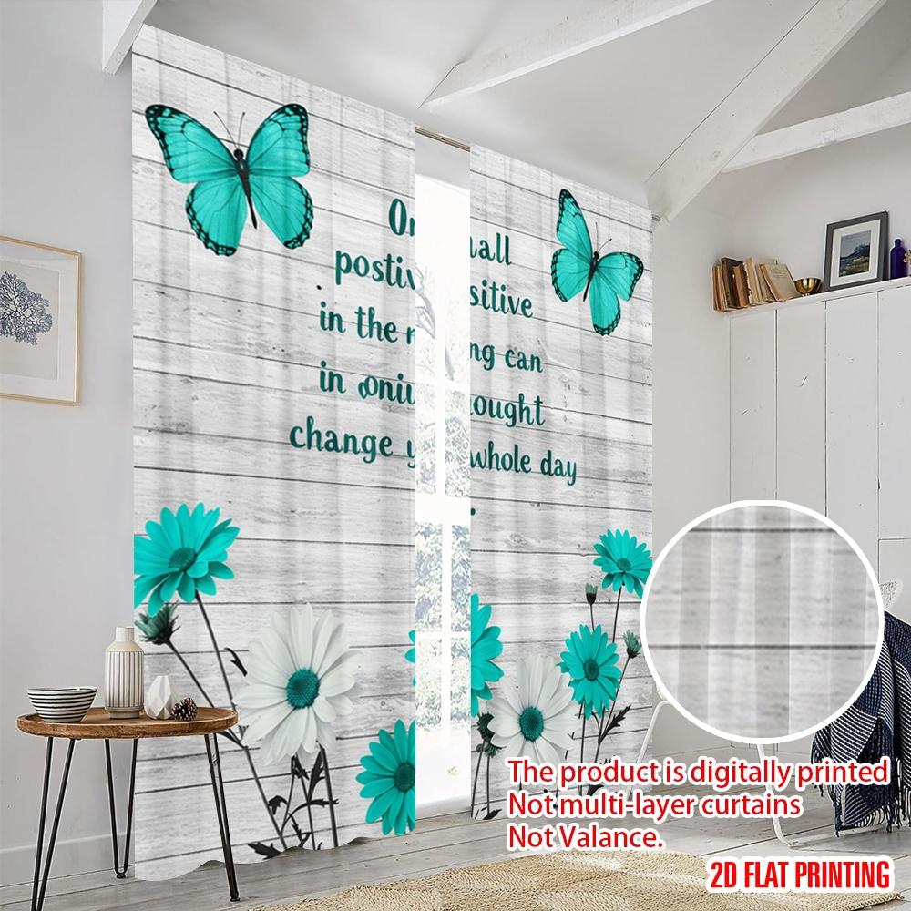 2pcs 2D flat printing Drapes Positive Thought Change Day Butterflies 100% Polyester Without Electricity Birthday Party Perfect