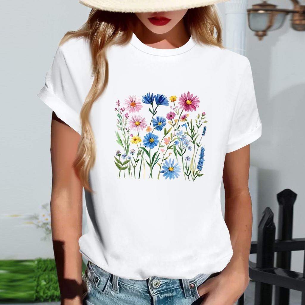 Damernas Mode Rundhalsad Casual Retrotryck Kortärmad T-shirt Topp