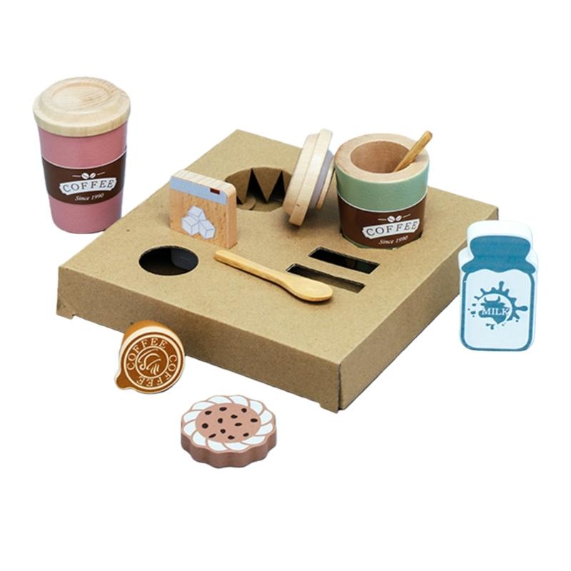 Kids Pretend Play Coffee to Go Set Wooden Coffee Set Toy Educational Role Play Interactive Fun Activity Kitchen Toy 1