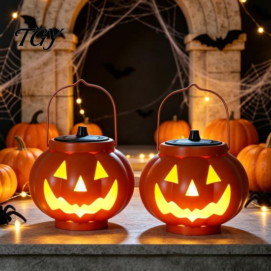 Automatic Dusk to Dawn Lights Solar Pumpkin Lanterns, Waterproof Outdoor Halloween Light, Spooky Autumn Holiday Party Ornaments Hanging Orange Lantern
