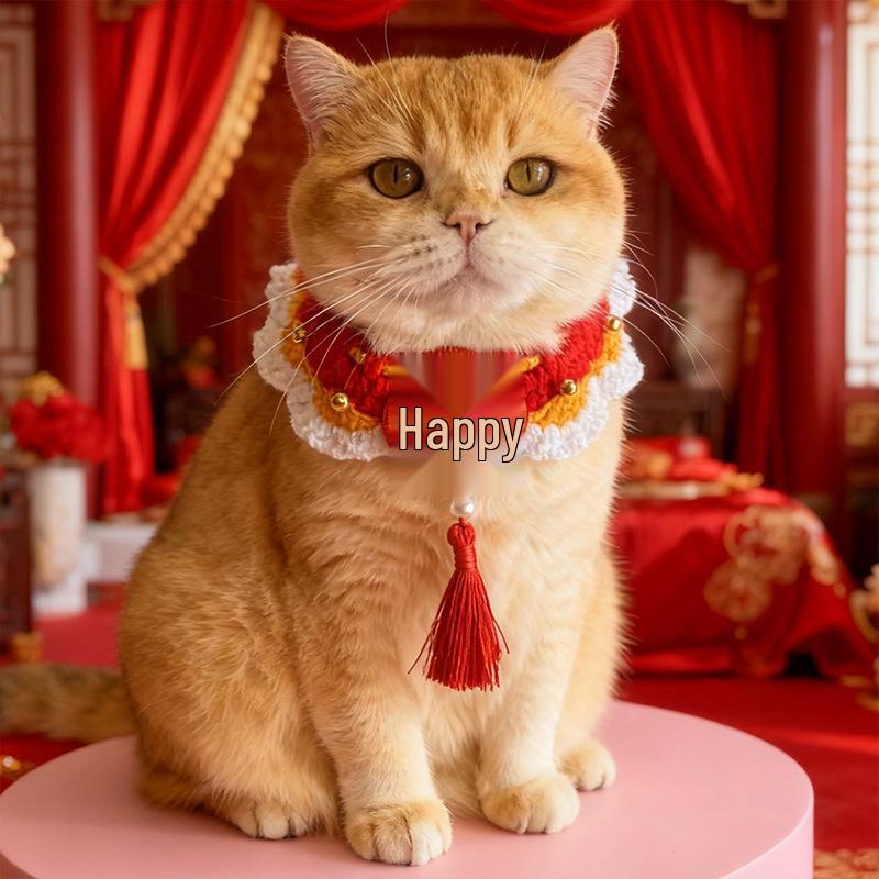 Joyful Pet Celebration Scarf: Knitted Wedding Collar & Dog Bib