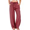 Women’s Drawstring Waist Wide Leg Pants Cotton Linen Loose Fit Casual Relaxed Trousers with Adjustable Waistband